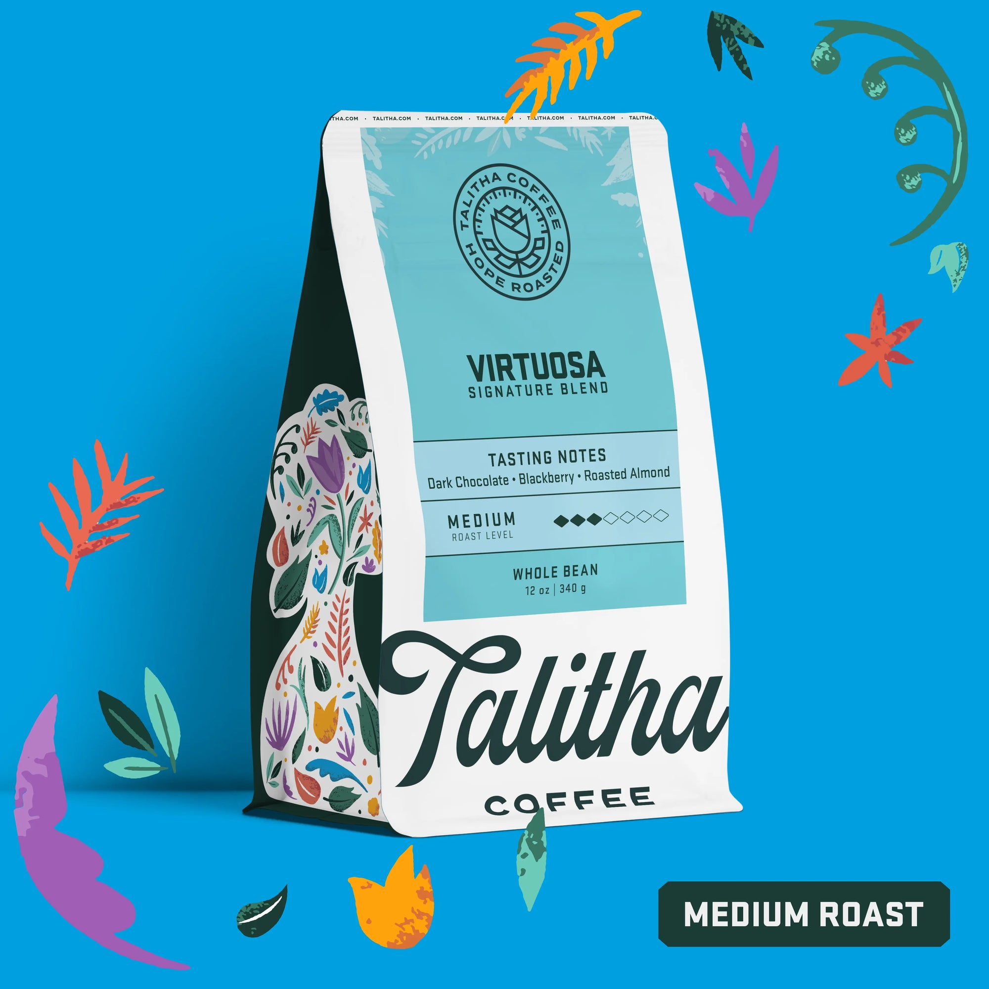 12 oz Bag of Talitha Virtuosa Blend medium roast coffee